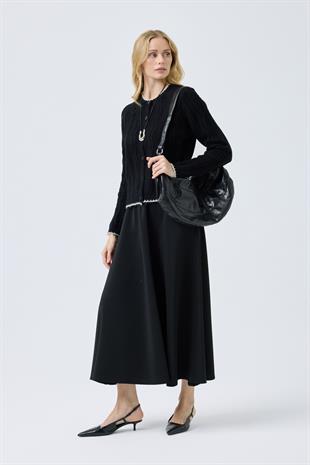 Myra Kontrast Saç Örgülü Hırka - Siyah 