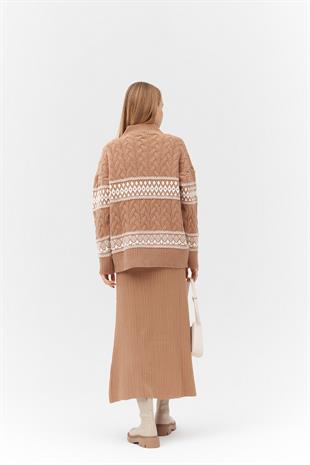 NADİA DESENLİ ÖRME KAZAK - CAMEL