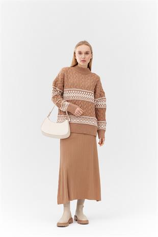 NADİA DESENLİ ÖRME KAZAK - CAMEL