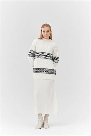 NADİA DESENLİ ÖRME KAZAK -  EKRU