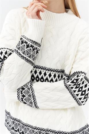 NADİA DESENLİ ÖRME KAZAK -  EKRU