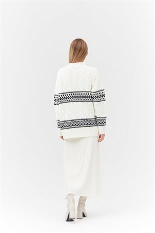 NADİA DESENLİ ÖRME KAZAK -  EKRU