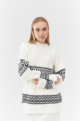 NADİA DESENLİ ÖRME KAZAK -  EKRU