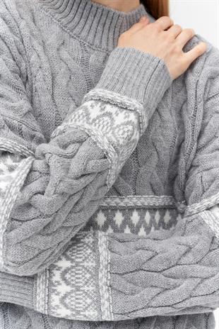 NADİA DESENLİ ÖRME KAZAK -  GRİ