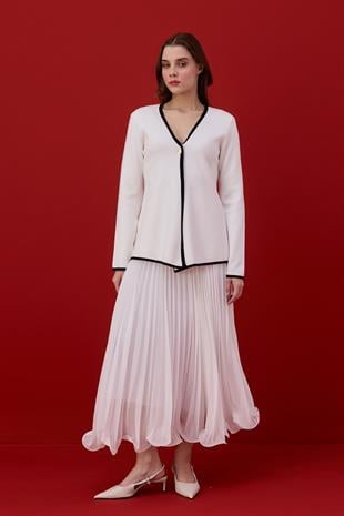 Naomi Tek Düğmeli Triko Hırka- Beyaz