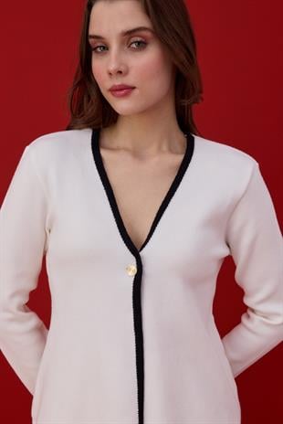 Naomi Tek Düğmeli Triko Hırka- Beyaz