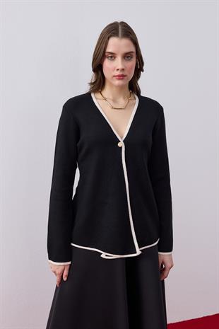 Naomi Tek Düğmeli Triko Hırka-Siyah