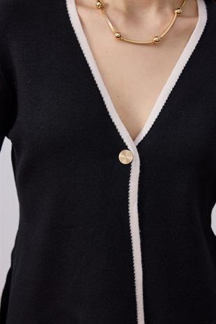 Naomi Tek Düğmeli Triko Hırka-Siyah