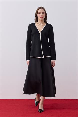 Naomi Tek Düğmeli Triko Hırka-Siyah