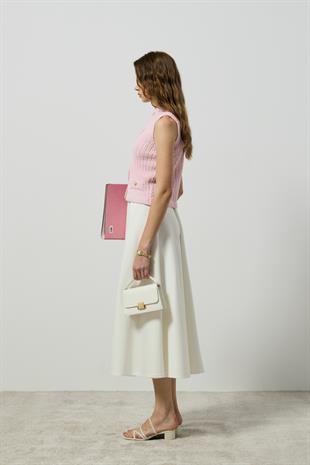 Natalia Gold Düğmeli Süs Cepli Süveter - Pembe