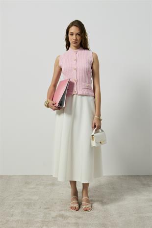 Natalia Gold Düğmeli Süs Cepli Süveter - Pembe