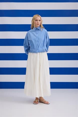 Natasha Pileli Kaplama Düğmeli Gömlek - Mavi 