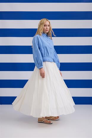 Natasha Pileli Kaplama Düğmeli Gömlek - Mavi 