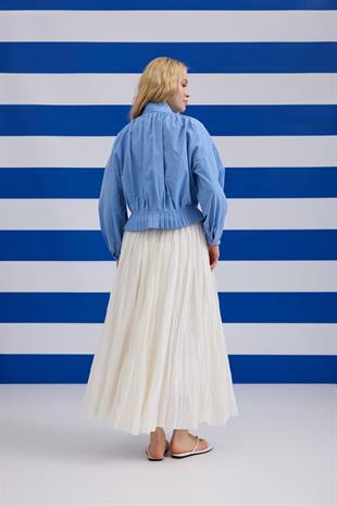 Natasha Pileli Kaplama Düğmeli Gömlek - Mavi 