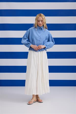 Natasha Pileli Kaplama Düğmeli Gömlek - Mavi 