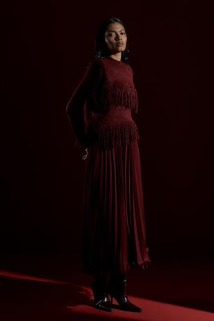 Natelia Püskül Detaylı Kazak - Bordo