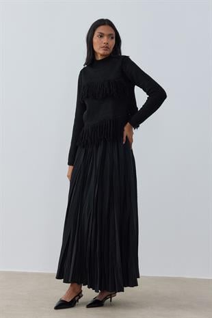 Natelia Püskül Detaylı Kazak - Siyah