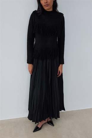 Natelia Püskül Detaylı Kazak - Siyah