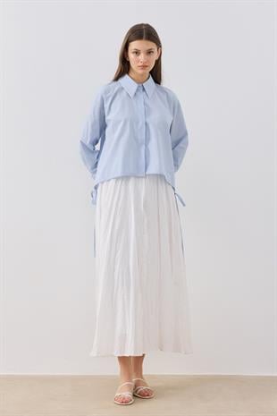 Joice Bağcıklı Çizgili Gömlek- Mavi 