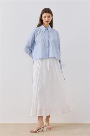 Joice Bağcıklı Çizgili Gömlek- Mavi 