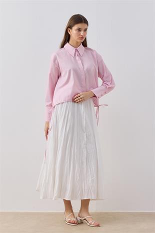 Joice Bağcıklı Çizgili Gömlek- Pembe