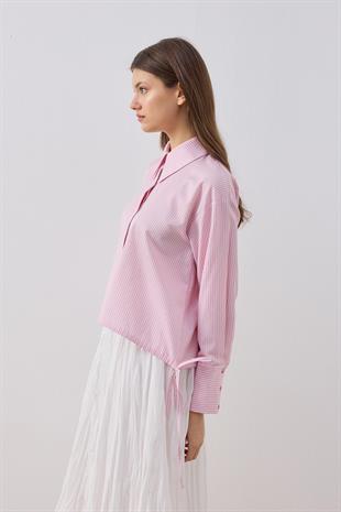 Joice Bağcıklı Çizgili Gömlek- Pembe