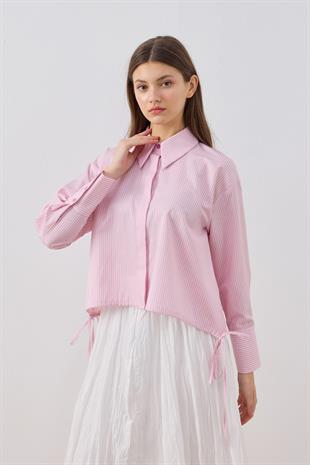 Joice Bağcıklı Çizgili Gömlek- Pembe