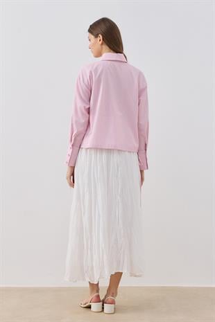 Joice Bağcıklı Çizgili Gömlek- Pembe