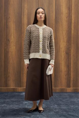 Nicole Gold Düğmeli Hırka - Ekru