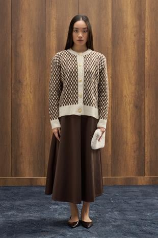 Nicole Gold Düğmeli Hırka - Ekru