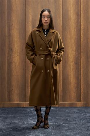 Nile Kuşaklı Kruvaze Kaşe Kaban - Haki