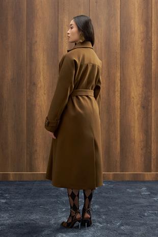 Nile Kuşaklı Kruvaze Kaşe Kaban - Haki