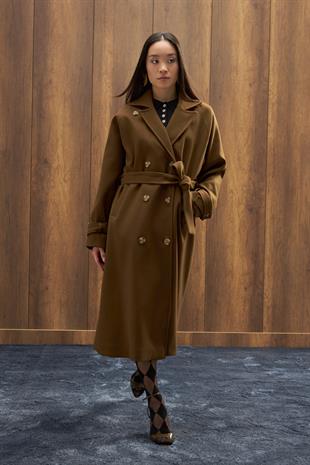 Nile Kuşaklı Kruvaze Kaşe Kaban - Haki