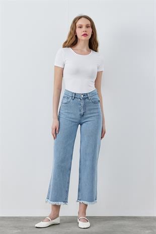NİLİ TAŞ DETAYLI DENİM PANTOLON - AÇIK MAVİ 