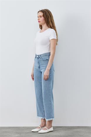 NİLİ TAŞ DETAYLI DENİM PANTOLON - AÇIK MAVİ 