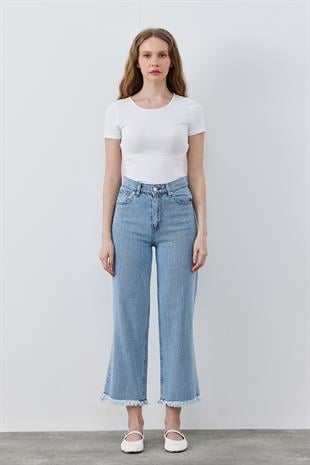 NİLİ TAŞ DETAYLI DENİM PANTOLON - AÇIK MAVİ 