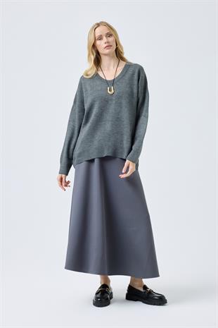 Nina Geniş Yakalı Basic Kazak - Antrasit