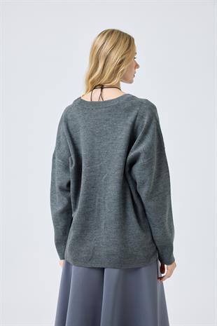 Nina Geniş Yakalı Basic Kazak - Antrasit