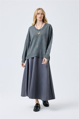 Nina Geniş Yakalı Basic Kazak - Antrasit