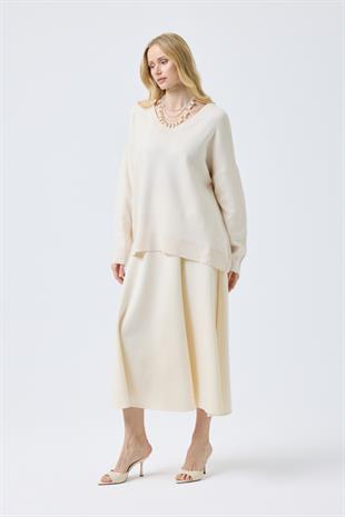 Nina Geniş Yakalı Basic Kazak- Bej