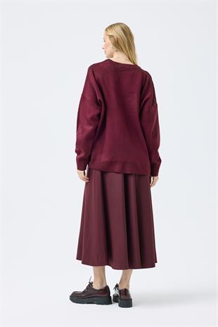 Nina Geniş Yakalı Basic Kazak -Bordo 