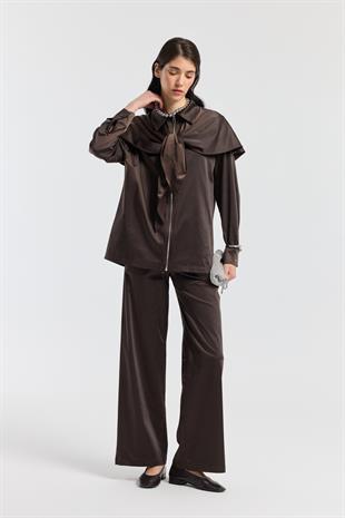 Noella Pelerin Saten Takım - Kahverengi