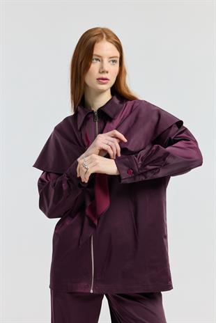 Noella Pelerin Saten Takım - Mürdüm 