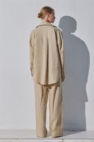 Noli Keten Nervürlü Pantolon - Vizon