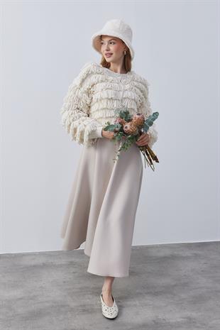 Norio Püskül Detaylı Taş Düğmeli Örme Ceket - Bej