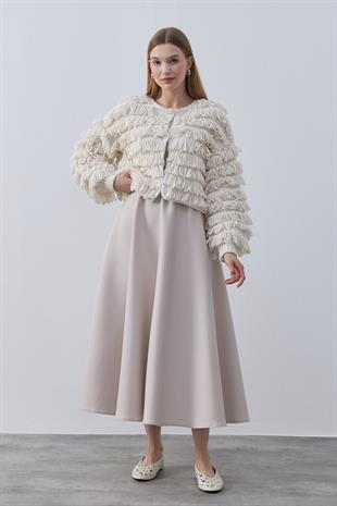 Norio Püskül Detaylı Taş Düğmeli Örme Ceket - Bej