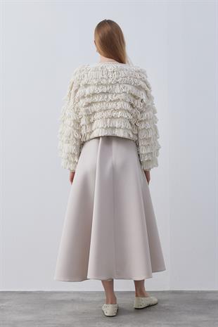 Norio Püskül Detaylı Taş Düğmeli Örme Ceket - Bej