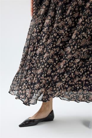 Nova Kemerli Şifon Etek - Kahverengi 