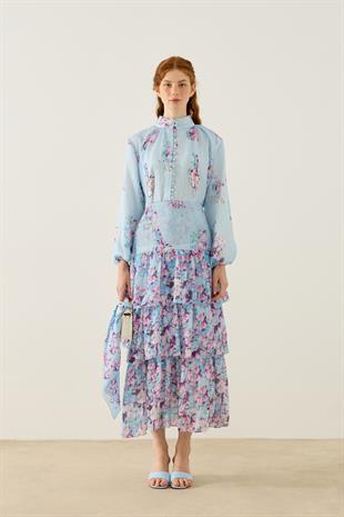 Ocean Britt Düğmeli Volanlı Takım - Mavi