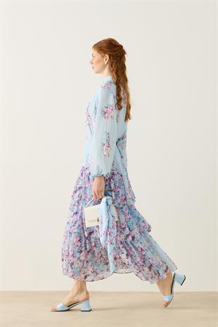 Ocean Britt Düğmeli Volanlı Takım - Mavi